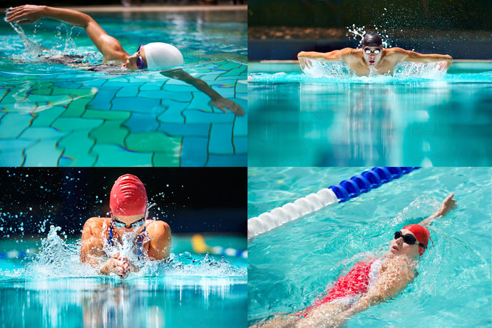 Swimming with freestyle and backstroke